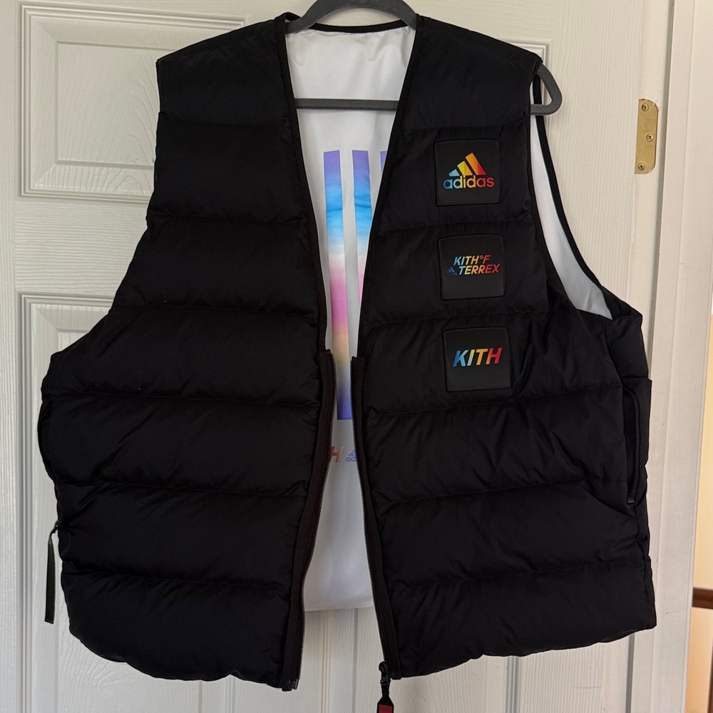 Kith-Terrex adidas Black Quilted Puffer Vest with Multicolor Logo Patches